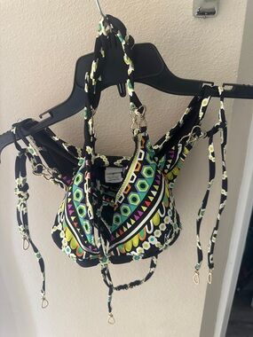 Trina Turk Black Multicolor Geometric Print Bikini Top and Bottoms both size 6